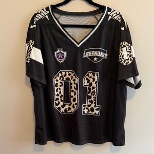 Black Mesh Jersey with Leopard Print Accents